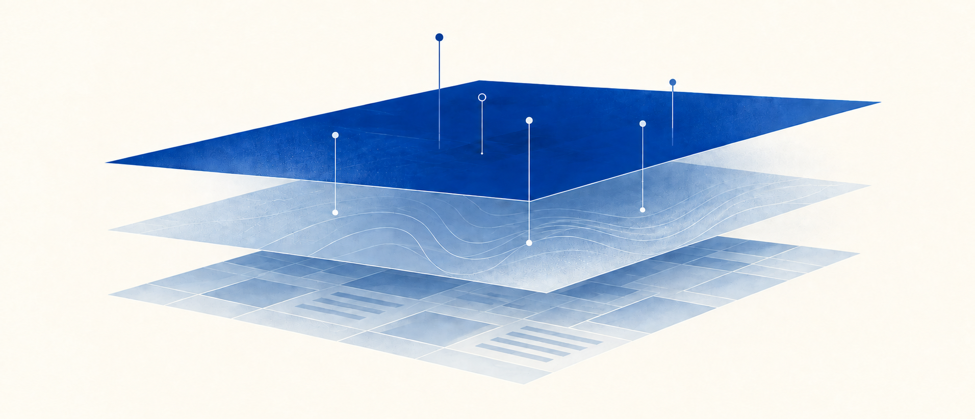 Layered blue planes representing AI as the intelligence layer above the internet's information layer