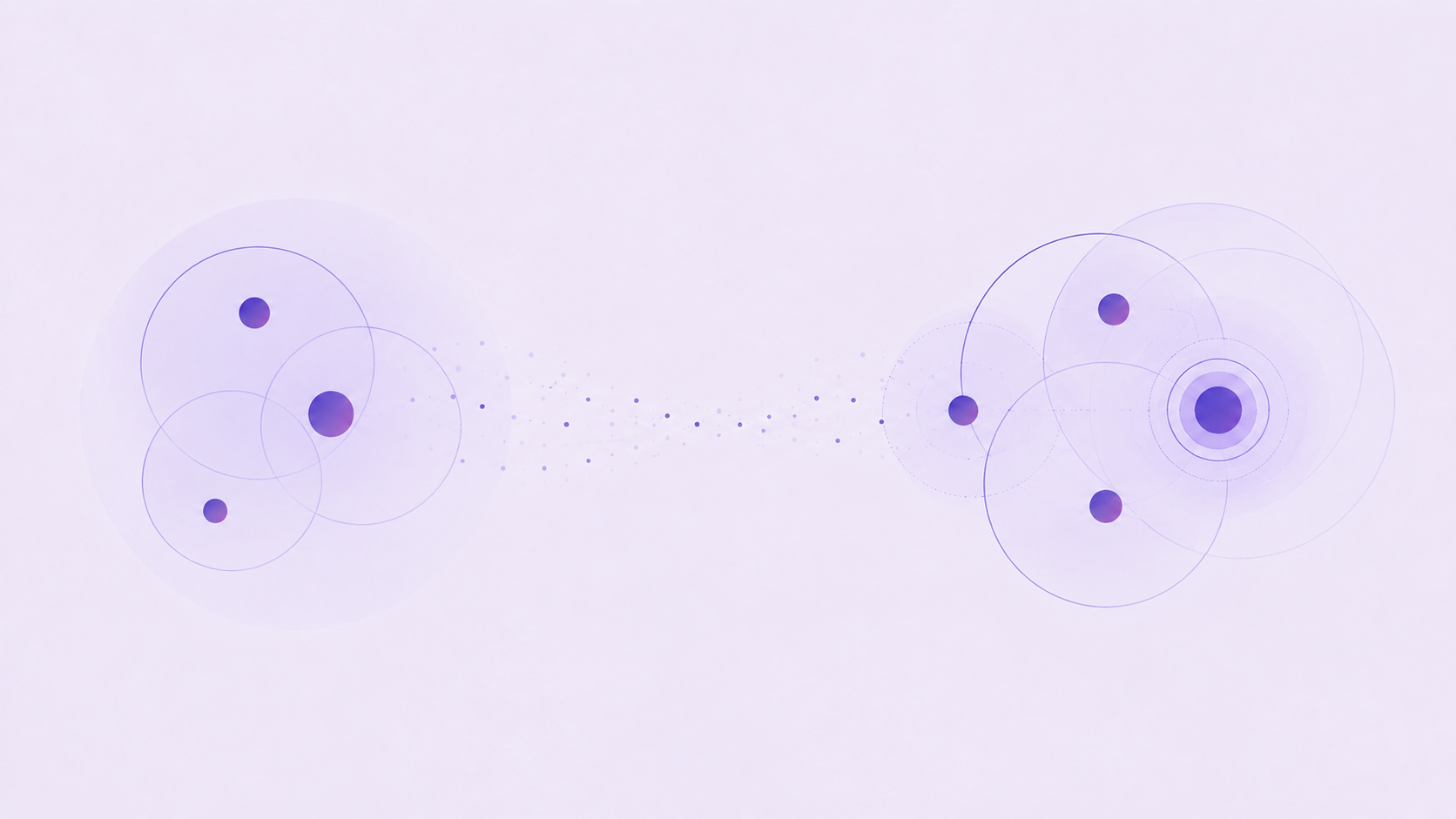 Abstract diagram comparing scattered brand signals on the left with an AI-derived interpretation on the right, connected by a bridge of dotted evidence