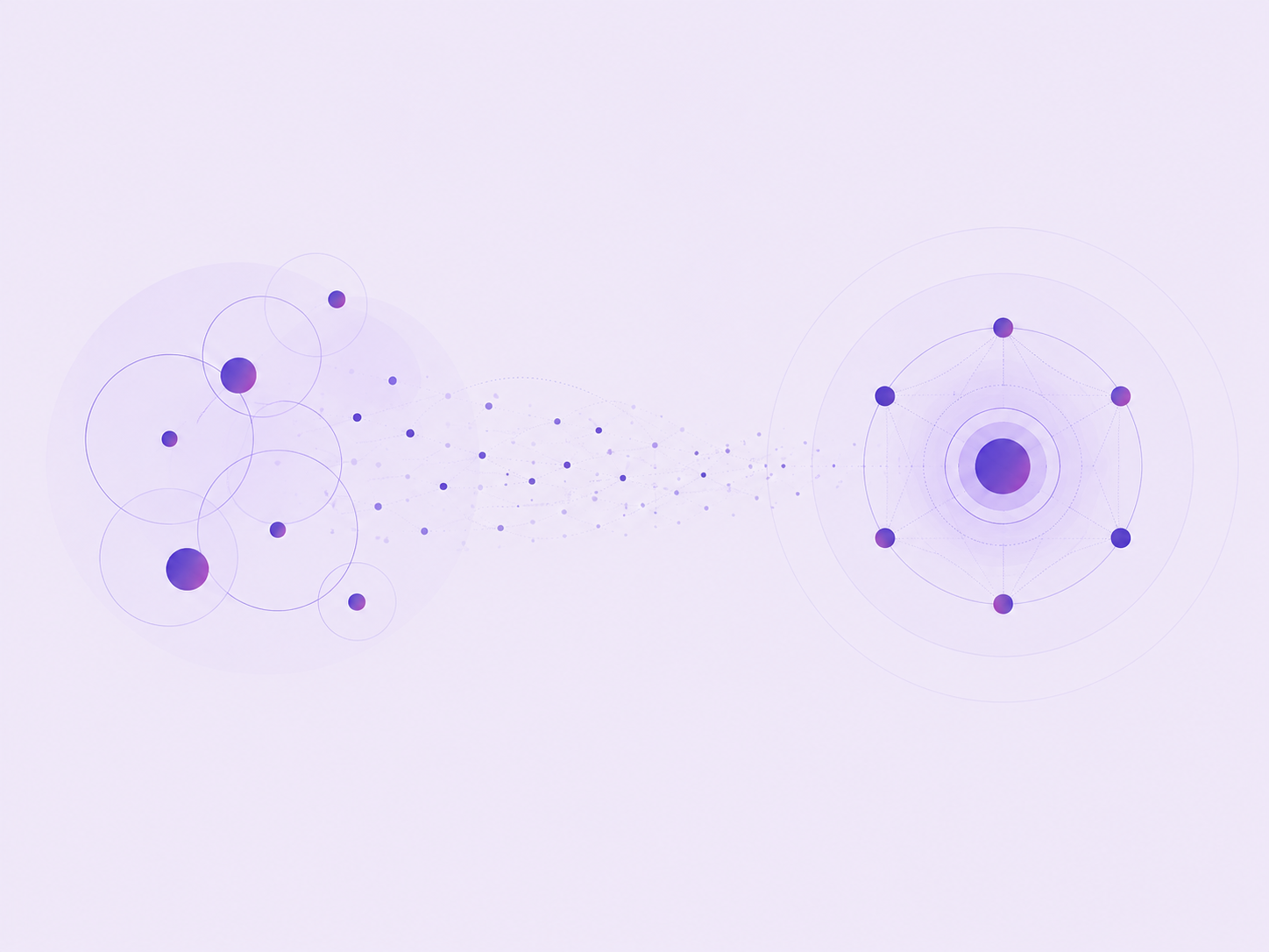 Scattered signals flowing together into a coherent system, representing how AI interprets fragmented information